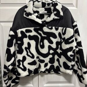 Grayson Threads Monochrome Pattern Teddy Jacket Half Button Up